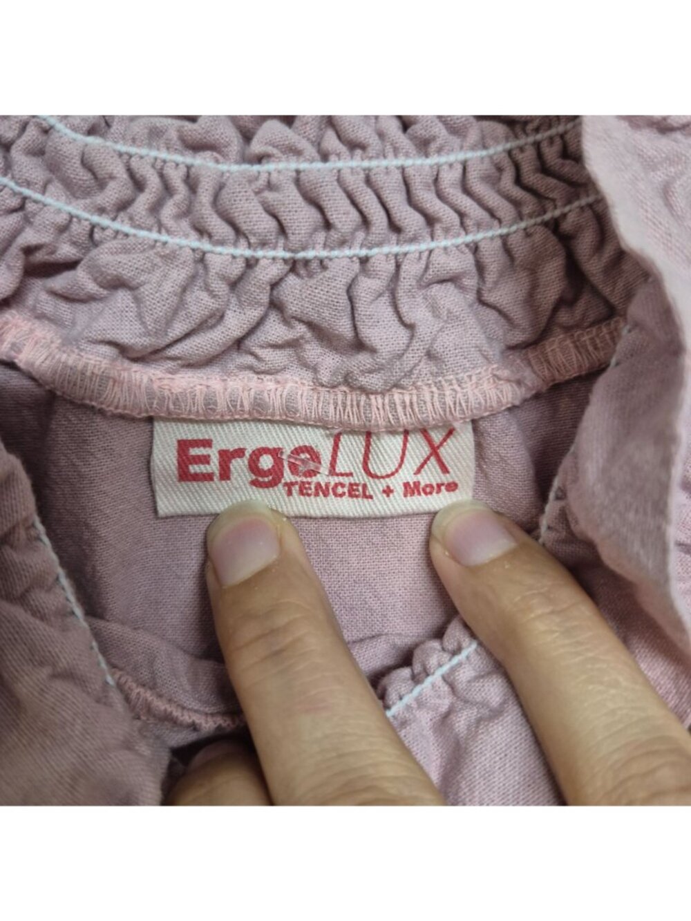 ErgoLUX Pink & Navy Long Sleeve Top W/ Ruffle Neckline & Smocked Cuffs XL - Picture 5 of 6
